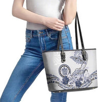 Polynesian Manta Ray Leather Tote Bag Blue Floral Turtle Tattoo LT9 - Polynesian Pride