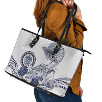 Polynesian Manta Ray Leather Tote Bag Blue Floral Turtle Tattoo LT9 - Polynesian Pride