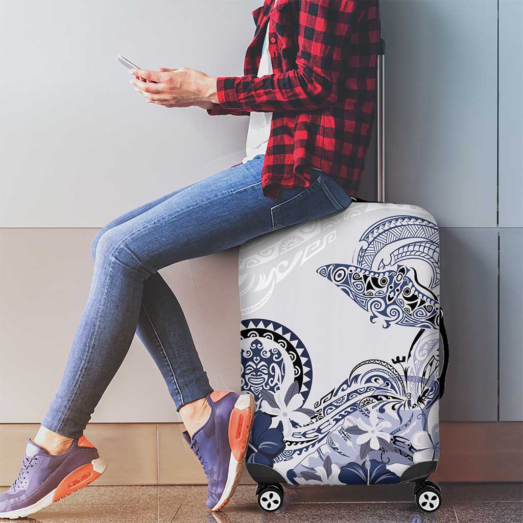 Polynesian Manta Ray Luggage Cover Blue Floral Turtle Tattoo - Polynesian Pride