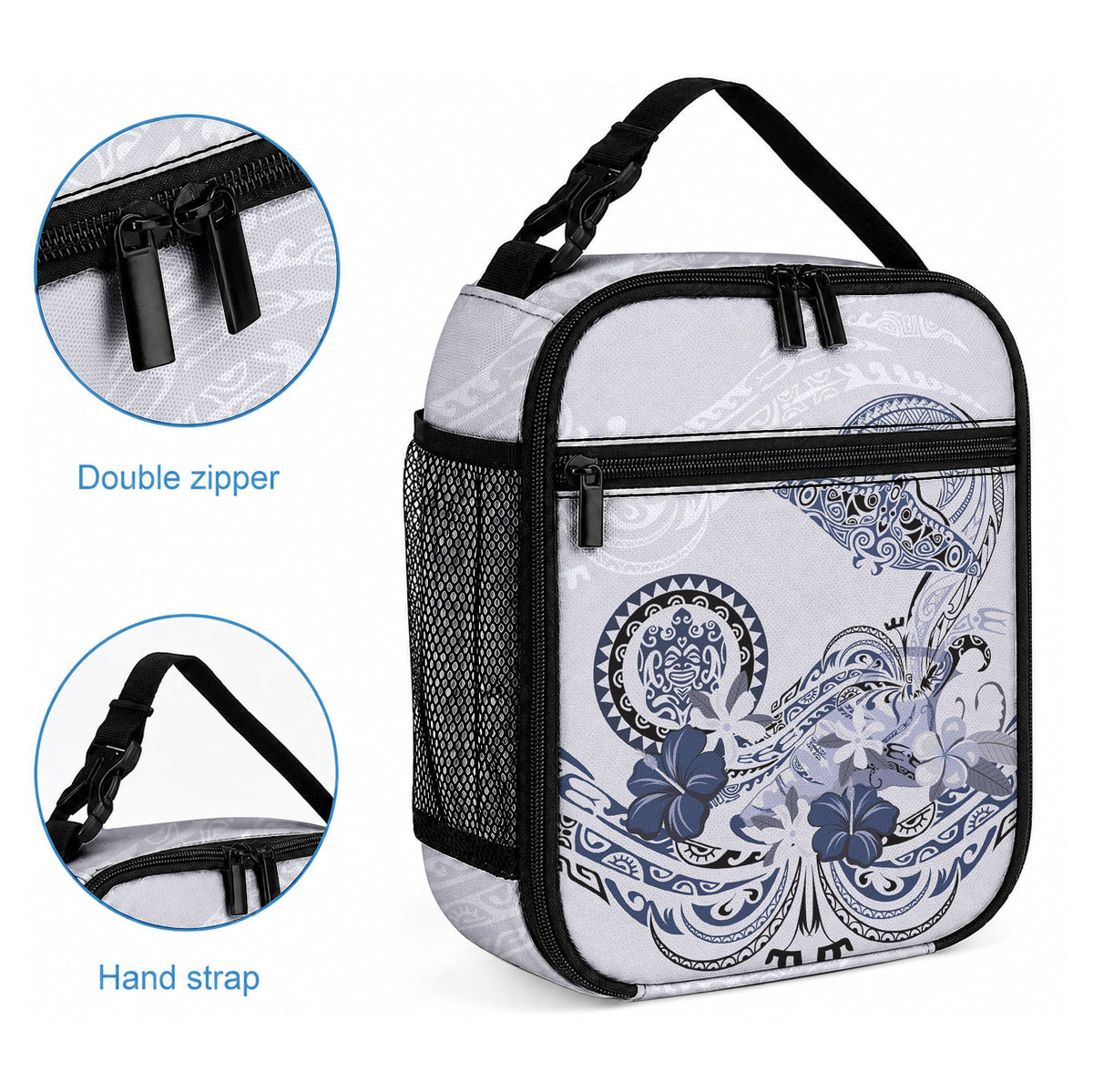 Polynesian Manta Ray Lunch Bag Blue Floral Turtle Tattoo LT9 - Polynesian Pride