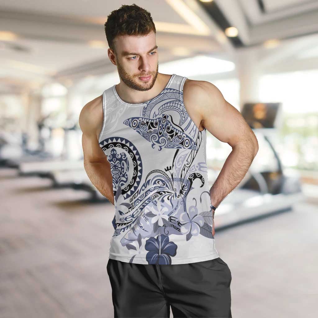 Polynesian Manta Ray Men Tank Top Blue Floral Turtle Tattoo - Polynesian Pride