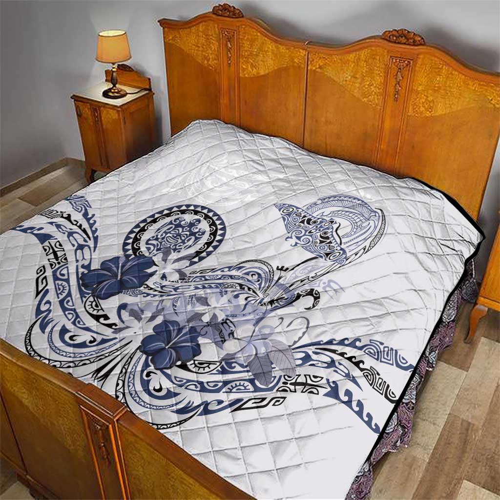 Polynesian Manta Ray Quilt Blue Floral Turtle Tattoo - Polynesian Pride