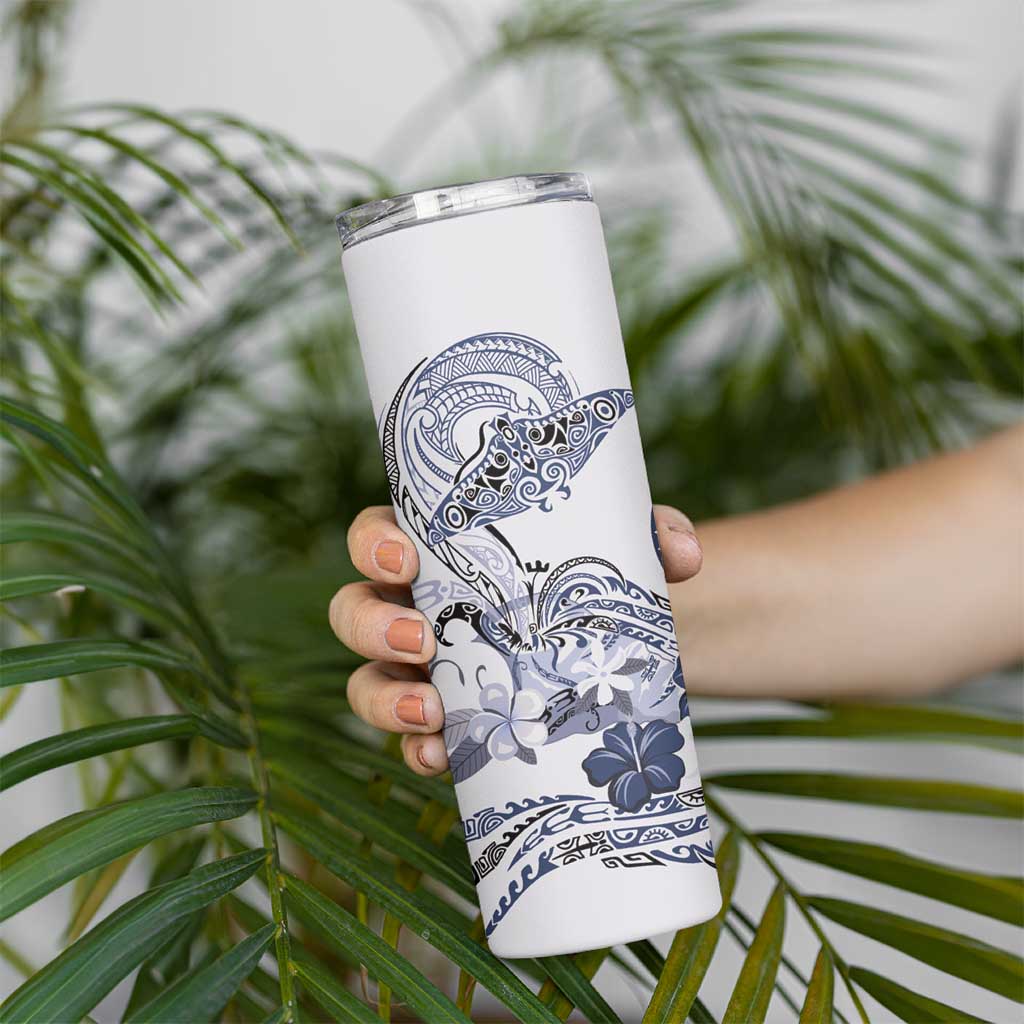 Polynesian Manta Ray Skinny Tumbler Blue Floral Turtle Tattoo - Polynesian Pride