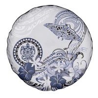Polynesian Manta Ray Spare Tire Cover Blue Floral Turtle Tattoo - Polynesian Pride