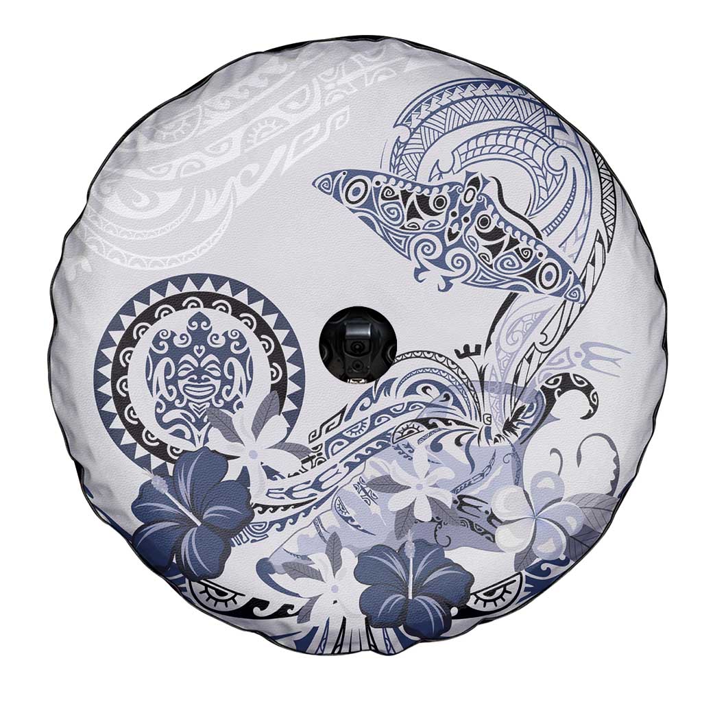 Polynesian Manta Ray Spare Tire Cover Blue Floral Turtle Tattoo - Polynesian Pride