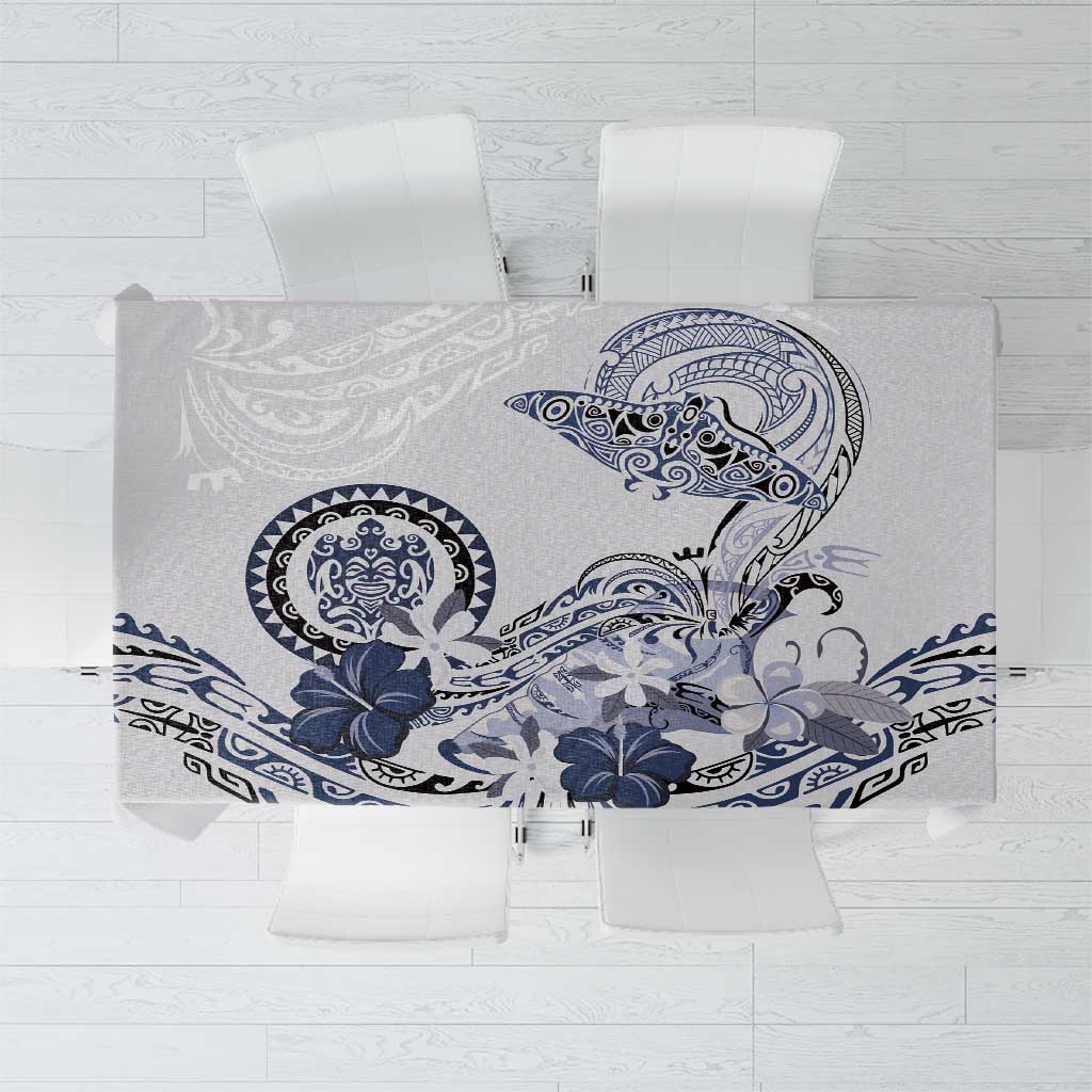 Polynesian Manta Ray Tablecloth Blue Floral Turtle Tattoo - Polynesian Pride