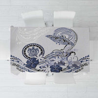 Polynesian Manta Ray Tablecloth Blue Floral Turtle Tattoo - Polynesian Pride