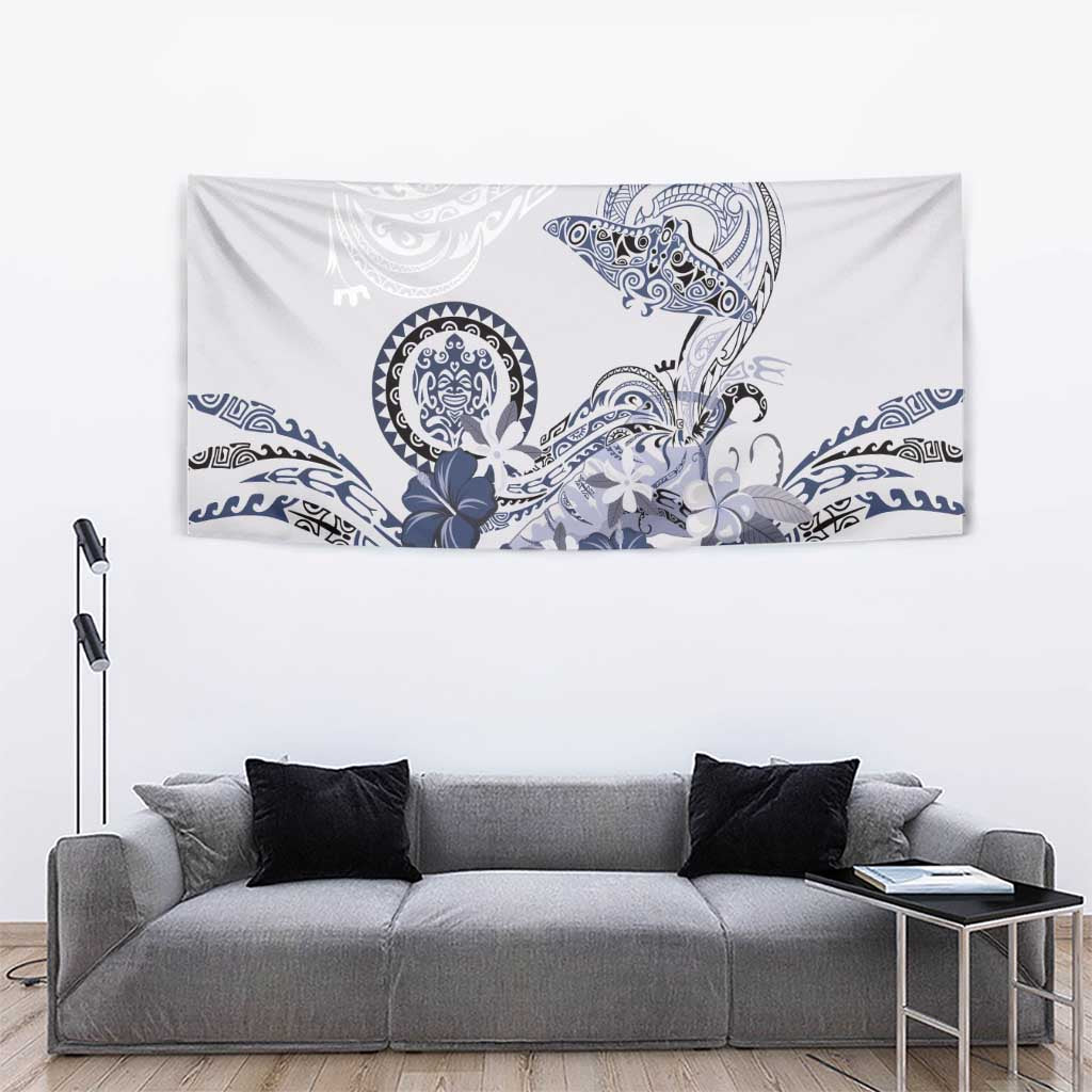 Polynesian Manta Ray Tapestry Blue Floral Turtle Tattoo - Polynesian Pride
