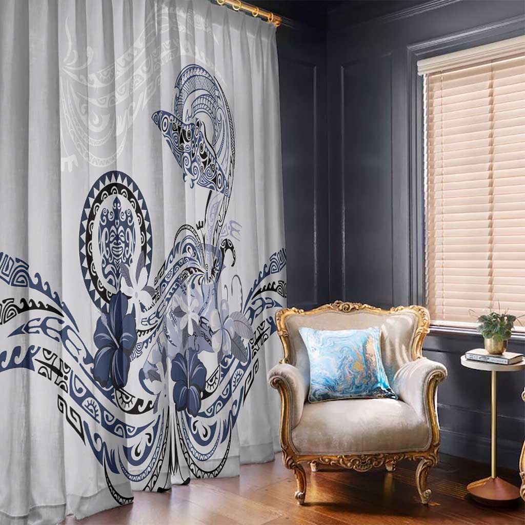 Polynesian Manta Ray Window Curtain Blue Floral Turtle Tattoo - Polynesian Pride