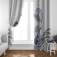 Polynesian Manta Ray Window Curtain Blue Floral Turtle Tattoo - Polynesian Pride