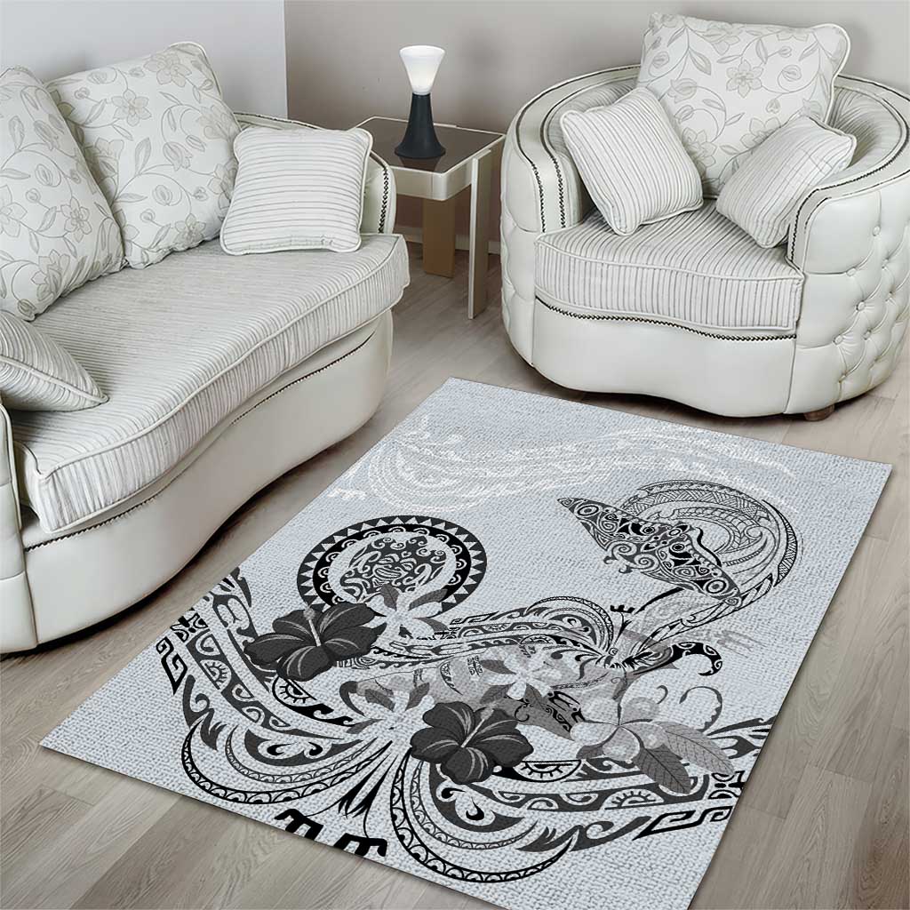 Polynesian Manta Ray Area Rug Gray Floral Turtle Tattoo - Polynesian Pride