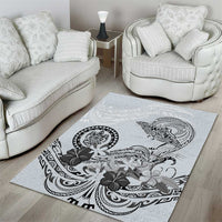 Polynesian Manta Ray Area Rug Gray Floral Turtle Tattoo - Polynesian Pride