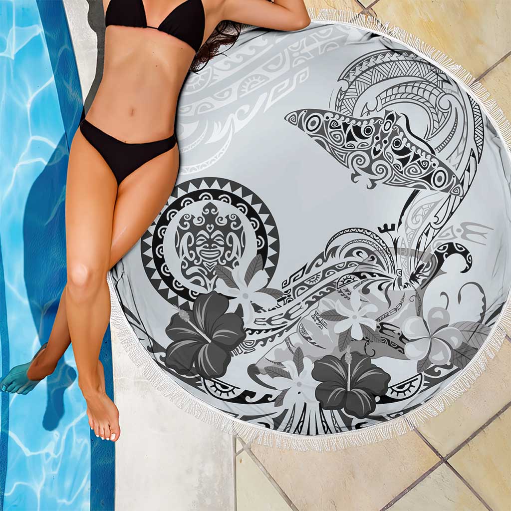 Polynesian Manta Ray Beach Blanket Gray Floral Turtle Tattoo - Polynesian Pride