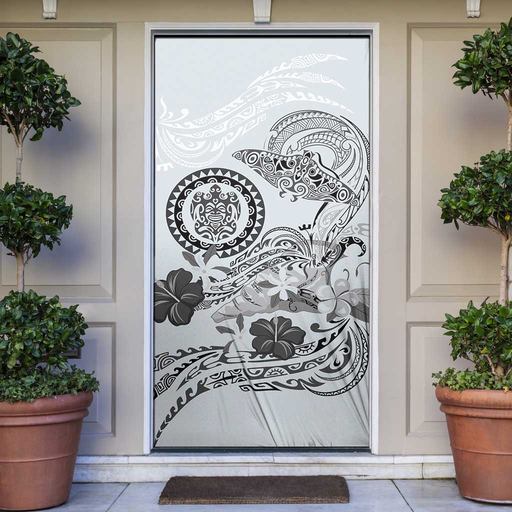 Polynesian Manta Ray Door Cover Gray Floral Turtle Tattoo LT9 Gray - Polynesian Pride