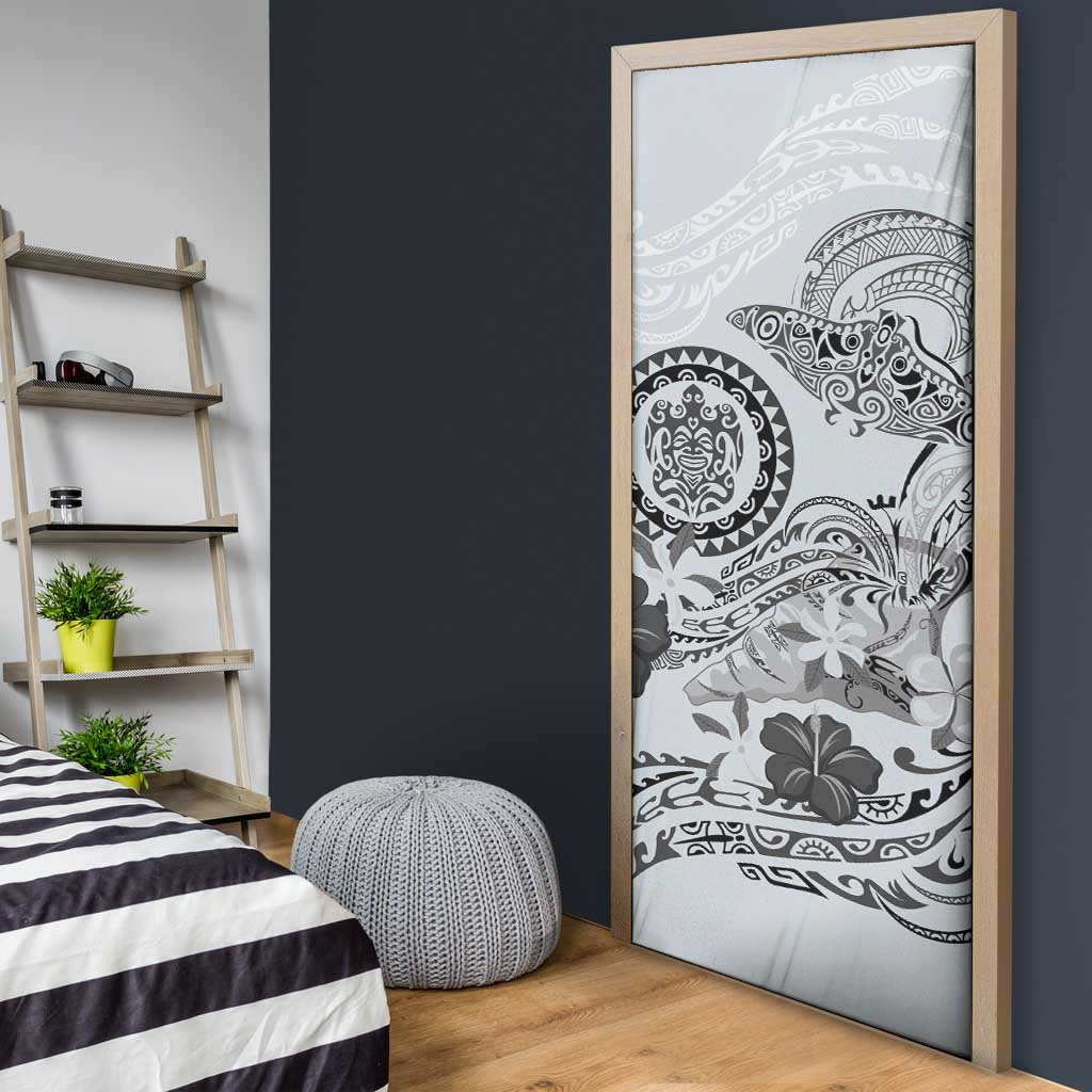 Polynesian Manta Ray Door Cover Gray Floral Turtle Tattoo LT9 - Polynesian Pride