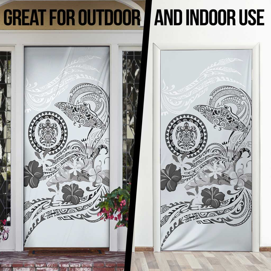 Polynesian Manta Ray Door Cover Gray Floral Turtle Tattoo LT9 - Polynesian Pride