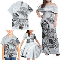 Polynesian Manta Ray Family Matching Off Shoulder Maxi Dress and Hawaiian Shirt Gray Floral Turtle Tattoo LT9 - Polynesian Pride