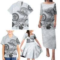 Polynesian Manta Ray Family Matching Puletasi and Hawaiian Shirt Gray Floral Turtle Tattoo LT9 - Polynesian Pride
