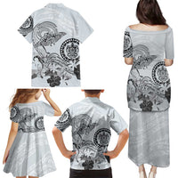 Polynesian Manta Ray Family Matching Puletasi and Hawaiian Shirt Gray Floral Turtle Tattoo LT9 - Polynesian Pride