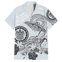 Polynesian Manta Ray Family Matching Short Sleeve Bodycon Dress and Hawaiian Shirt Gray Floral Turtle Tattoo LT9 Dad's Shirt - Short Sleeve Gray - Polynesian Pride