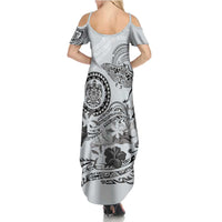 Polynesian Manta Ray Family Matching Summer Maxi Dress and Hawaiian Shirt Gray Floral Turtle Tattoo LT9 - Polynesian Pride