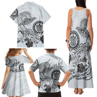 Polynesian Manta Ray Family Matching Tank Maxi Dress and Hawaiian Shirt Gray Floral Turtle Tattoo LT9 - Polynesian Pride