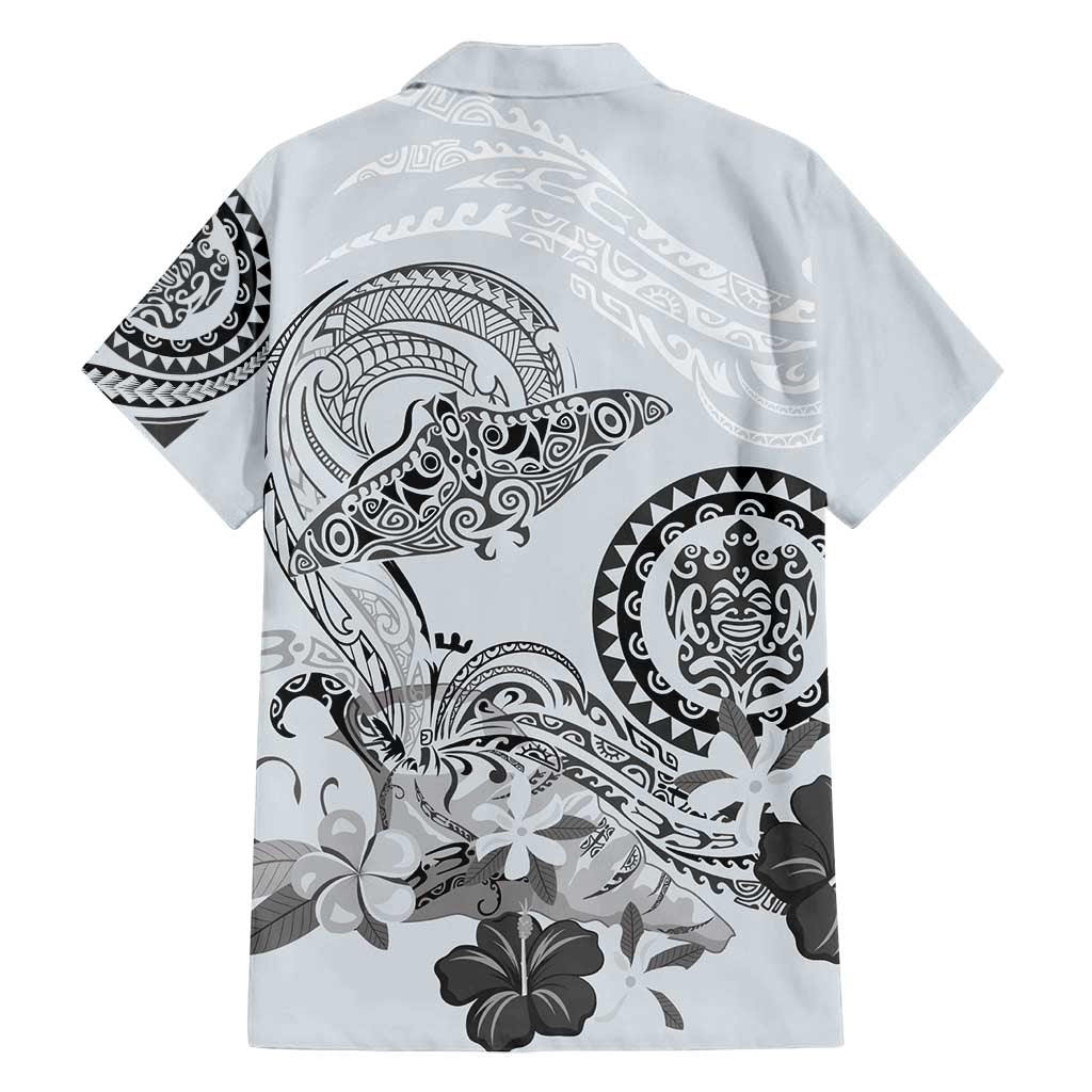 Polynesian Manta Ray Family Matching Tank Maxi Dress and Hawaiian Shirt Gray Floral Turtle Tattoo LT9 - Polynesian Pride