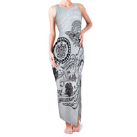Polynesian Manta Ray Family Matching Tank Maxi Dress and Hawaiian Shirt Gray Floral Turtle Tattoo LT9 Mom's Dress Gray - Polynesian Pride