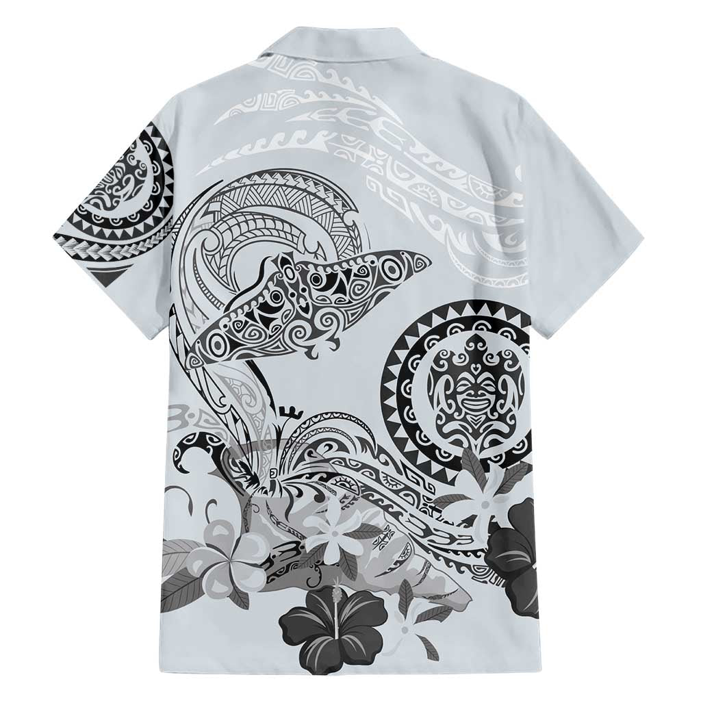 Polynesian Manta Ray Hawaiian Shirt Gray Floral Turtle Tattoo - Polynesian Pride
