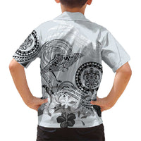 Polynesian Manta Ray Hawaiian Shirt Gray Floral Turtle Tattoo - Polynesian Pride