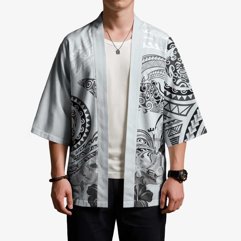 Polynesian Manta Ray Kimono Gray Floral Turtle Tattoo - Polynesian Pride