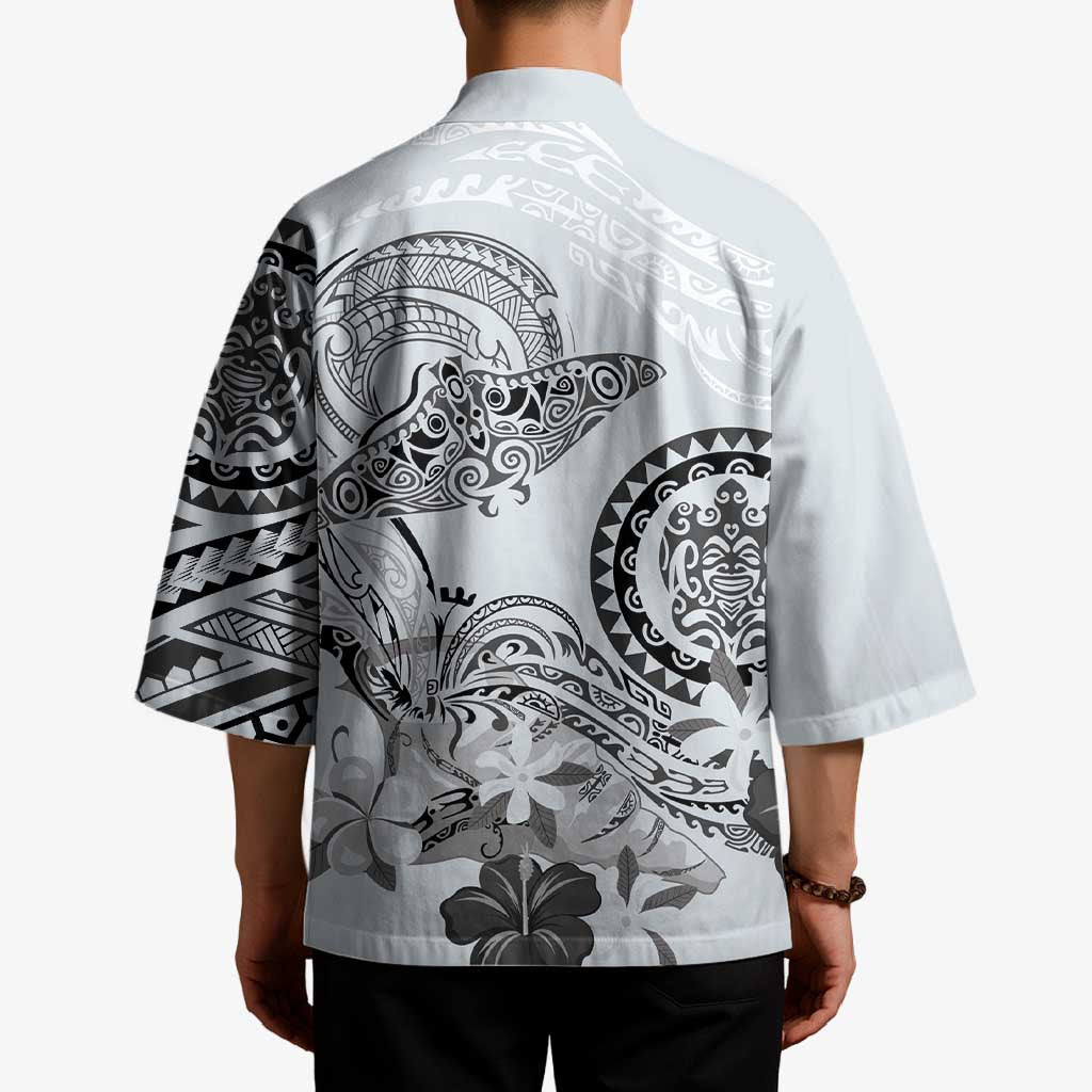 Polynesian Manta Ray Kimono Gray Floral Turtle Tattoo - Polynesian Pride