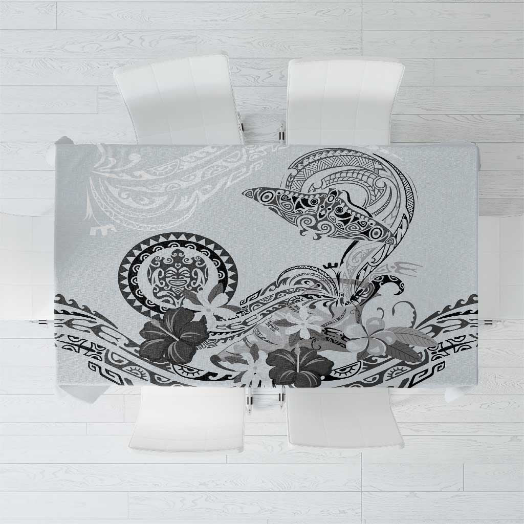 Polynesian Manta Ray Tablecloth Gray Floral Turtle Tattoo - Polynesian Pride