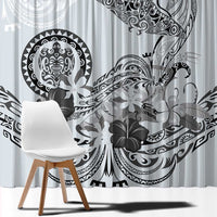 Polynesian Manta Ray Window Curtain Gray Floral Turtle Tattoo - Polynesian Pride