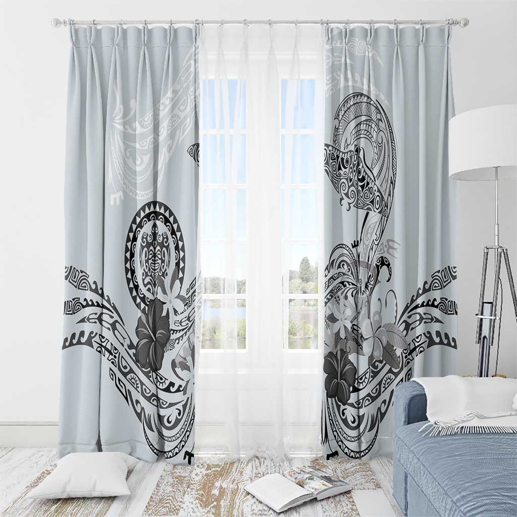 Polynesian Manta Ray Window Curtain Gray Floral Turtle Tattoo - Polynesian Pride