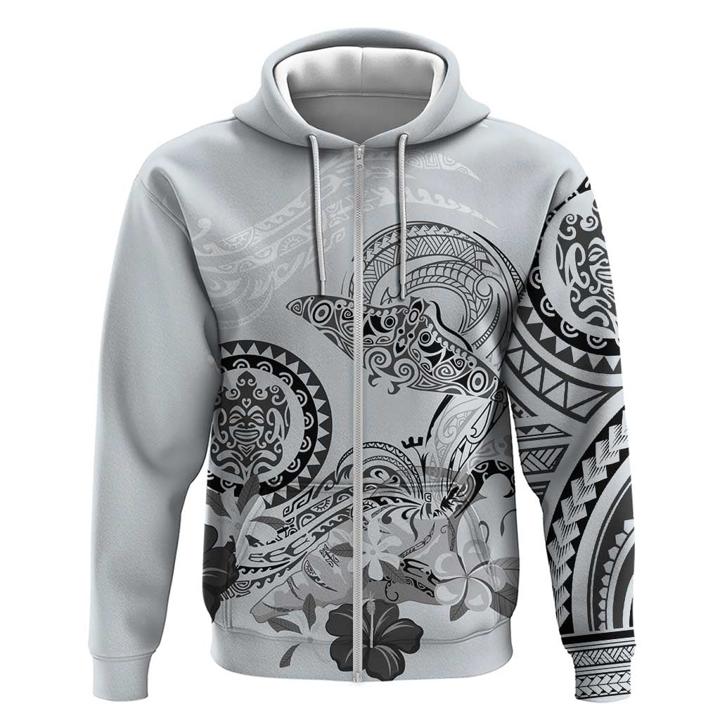 Polynesian Manta Ray Zip Hoodie Gray Floral Turtle Tattoo LT9 Zip Hoodie Gray - Polynesian Pride