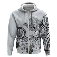 Polynesian Manta Ray Zip Hoodie Gray Floral Turtle Tattoo LT9 Zip Hoodie Gray - Polynesian Pride