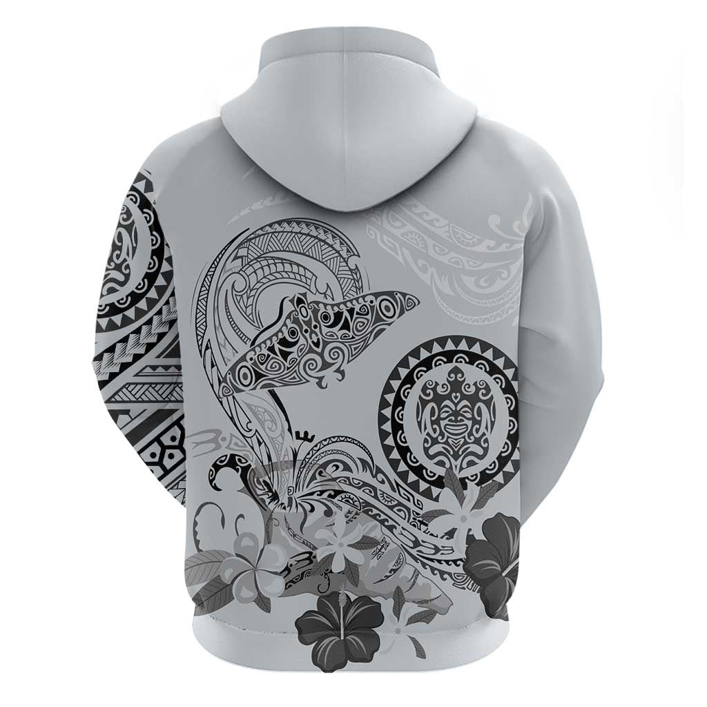 Polynesian Manta Ray Zip Hoodie Gray Floral Turtle Tattoo LT9 - Polynesian Pride