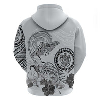 Polynesian Manta Ray Zip Hoodie Gray Floral Turtle Tattoo LT9 - Polynesian Pride