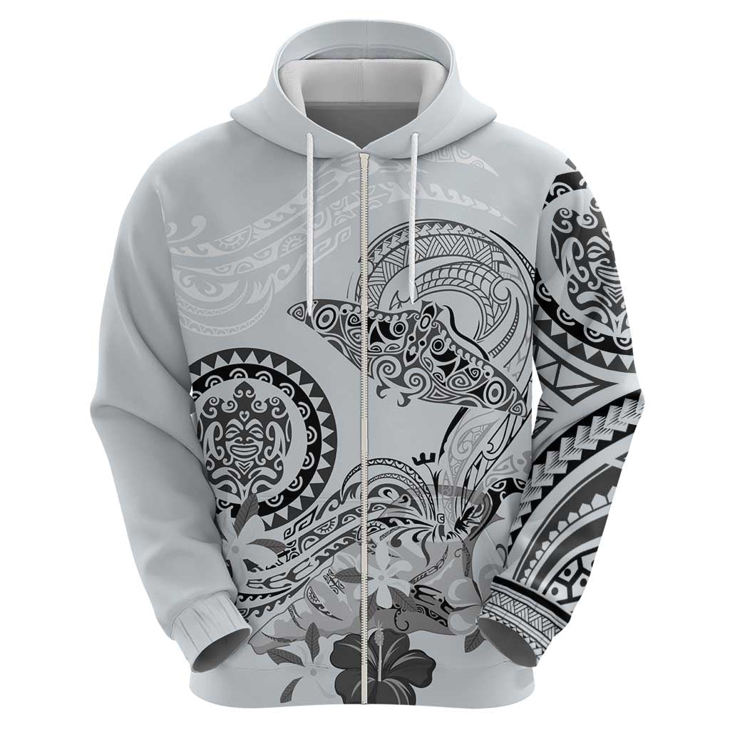 Polynesian Manta Ray Zip Hoodie Gray Floral Turtle Tattoo LT9 - Polynesian Pride