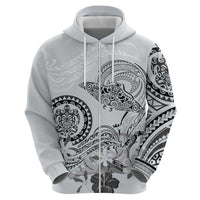 Polynesian Manta Ray Zip Hoodie Gray Floral Turtle Tattoo LT9 - Polynesian Pride