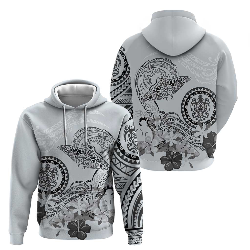 Polynesian Manta Ray Zip Hoodie Gray Floral Turtle Tattoo LT9 - Polynesian Pride