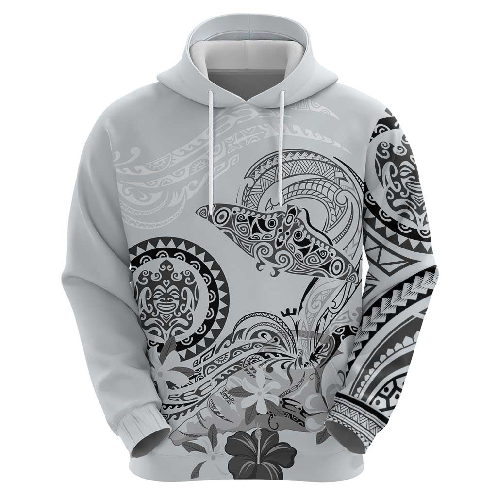 Polynesian Manta Ray Zip Hoodie Gray Floral Turtle Tattoo LT9 - Polynesian Pride