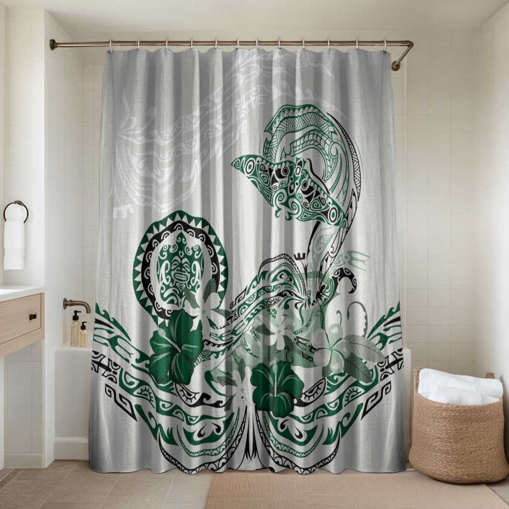 Polynesian Manta Ray Bathroom Set Green Floral Turtle Tattoo - Polynesian Pride