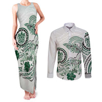 Polynesian Manta Ray Couples Matching Tank Maxi Dress and Long Sleeve Button Shirt Green Floral Turtle Tattoo LT9 Green - Polynesian Pride