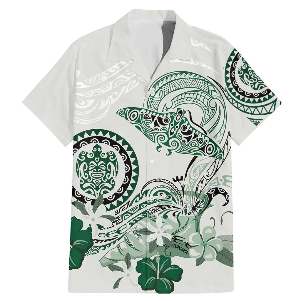 Polynesian Manta Ray Family Matching Mermaid Dress and Hawaiian Shirt Green Floral Turtle Tattoo LT9 Dad's Shirt - Short Sleeve Green - Polynesian Pride