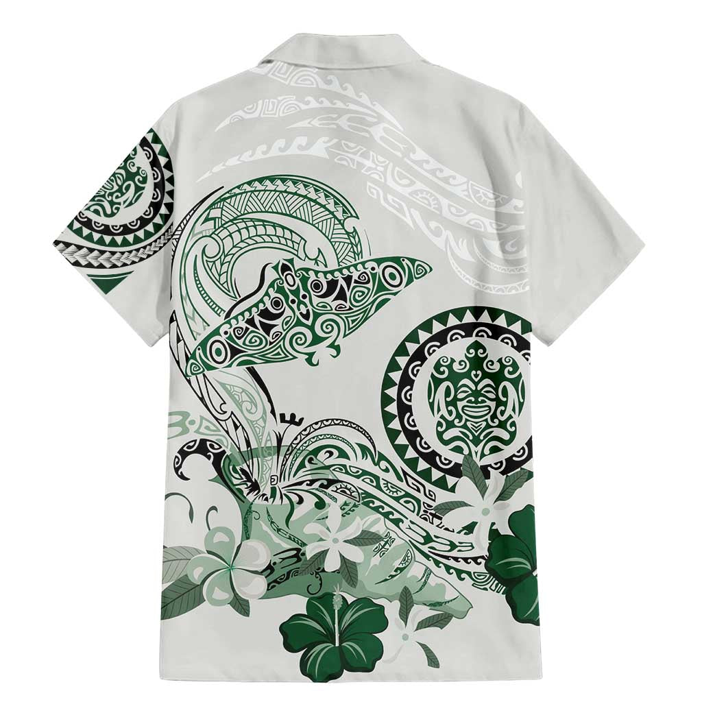 Polynesian Manta Ray Family Matching Mermaid Dress and Hawaiian Shirt Green Floral Turtle Tattoo LT9 - Polynesian Pride