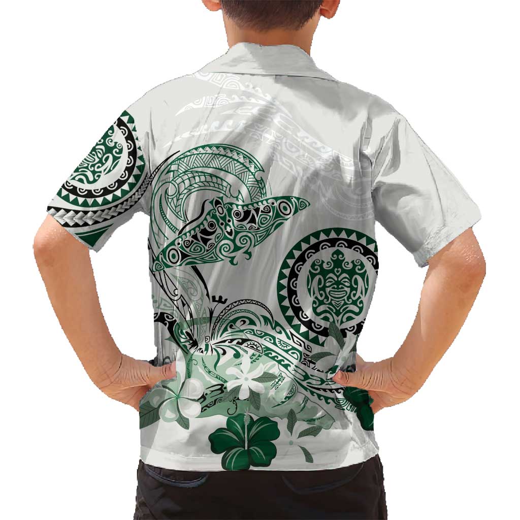 Polynesian Manta Ray Family Matching Puletasi and Hawaiian Shirt Green Floral Turtle Tattoo LT9 - Polynesian Pride