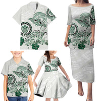 Polynesian Manta Ray Family Matching Puletasi and Hawaiian Shirt Green Floral Turtle Tattoo LT9 - Polynesian Pride