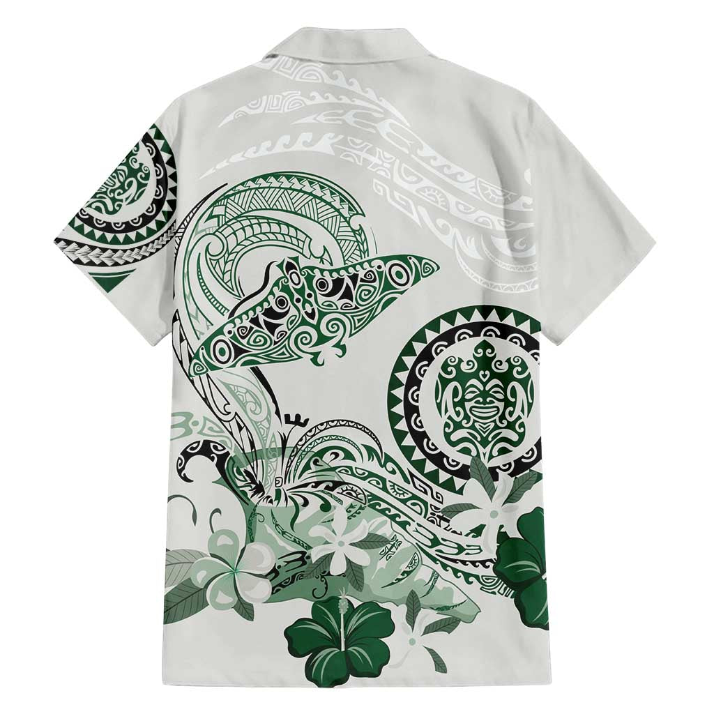 Polynesian Manta Ray Family Matching Puletasi and Hawaiian Shirt Green Floral Turtle Tattoo LT9 - Polynesian Pride